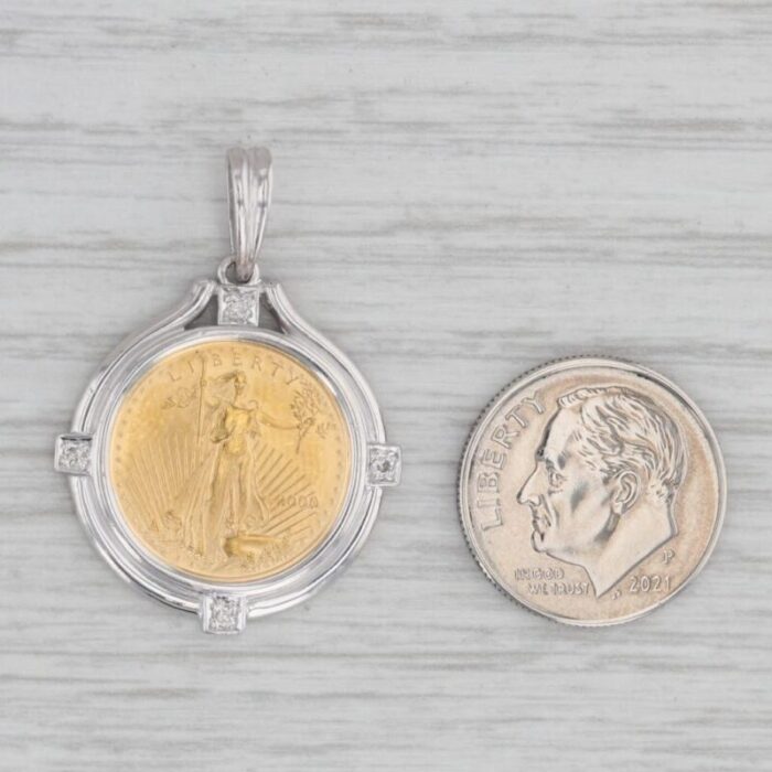 2000 gold american eagle coin pendant 5 dollar diamond bail 18k 999 110oz 3475