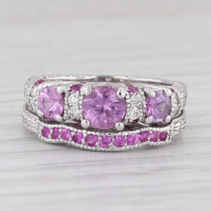 202ctw pink sapphire diamond engagement ring wedding band set 14k white gold 1053