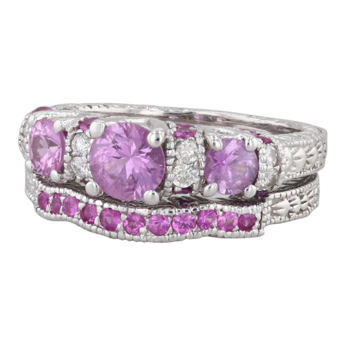 202ctw pink sapphire diamond engagement ring wedding band set 14k white gold 3132