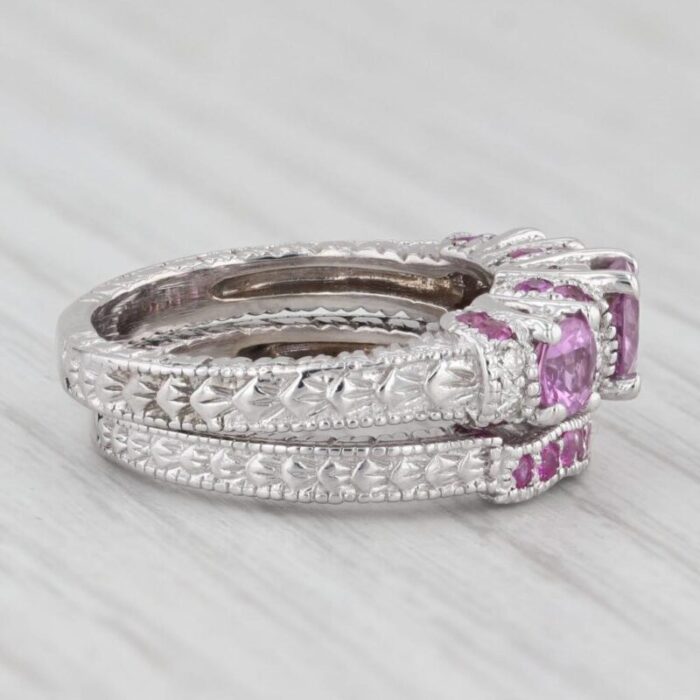 202ctw pink sapphire diamond engagement ring wedding band set 14k white gold 6452