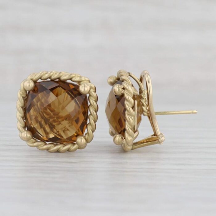 20ctw brown smoky quartz earrings 14k yellow gold omega backs maz 1272