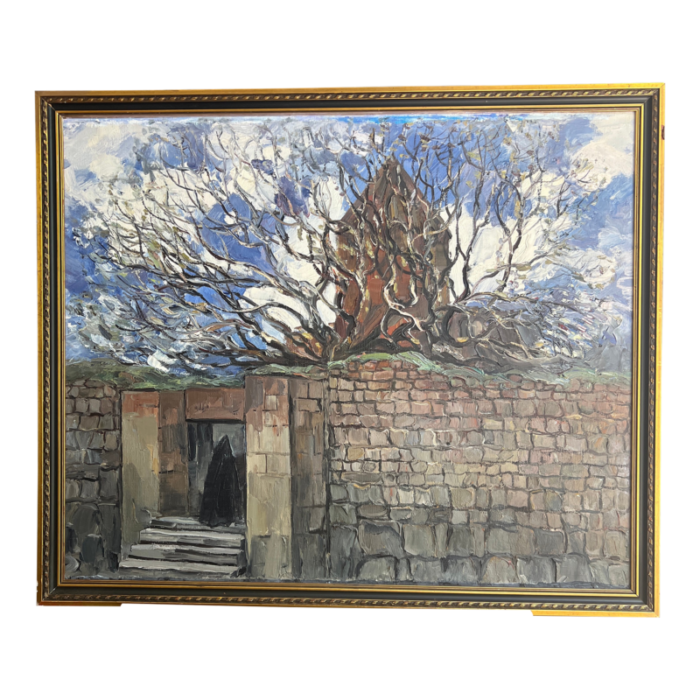 20th century oil painting on canvas by zarian kricorian framed monastery 0265