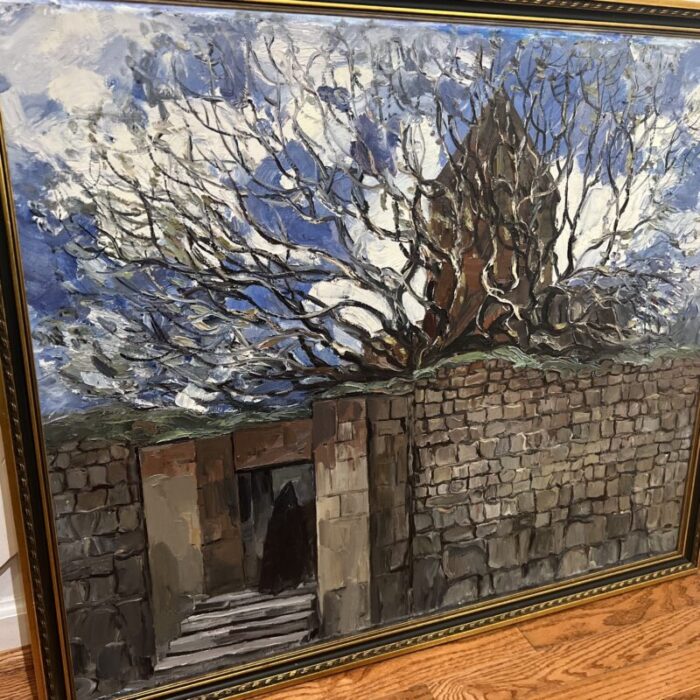 20th century oil painting on canvas by zarian kricorian framed monastery 0489