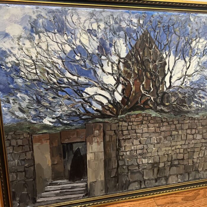 20th century oil painting on canvas by zarian kricorian framed monastery 2752