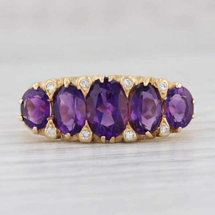 212ctw amethytst diamond ring 18k yellow gold stackable tapering 5 stone size 9 3752