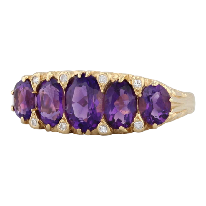 212ctw amethytst diamond ring 18k yellow gold stackable tapering 5 stone size 9 7818