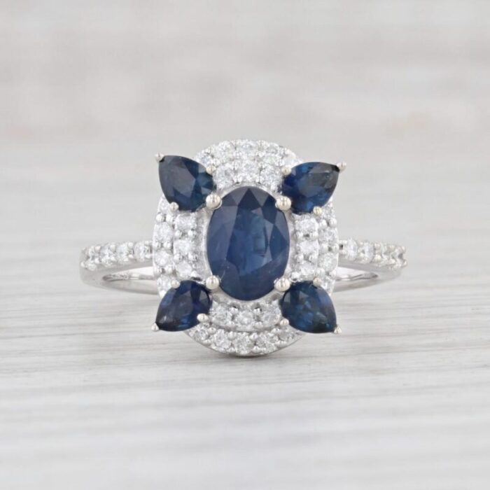 213ctw sapphire diamond halo ring 14k white gold size 7 engagement 2657