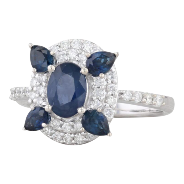 213ctw sapphire diamond halo ring 14k white gold size 7 engagement 2763