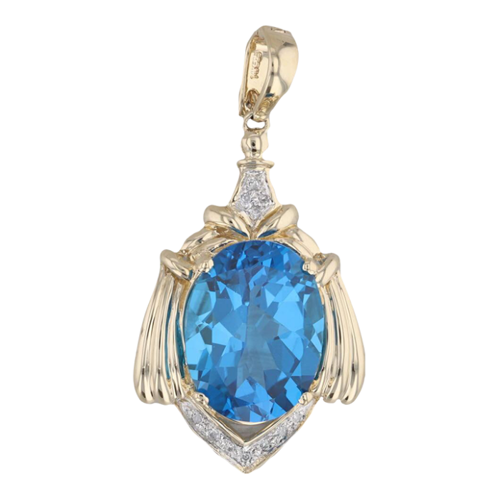 2305ctw blue topaz diamond statement enhancer pendant 14k yellow gold 3116