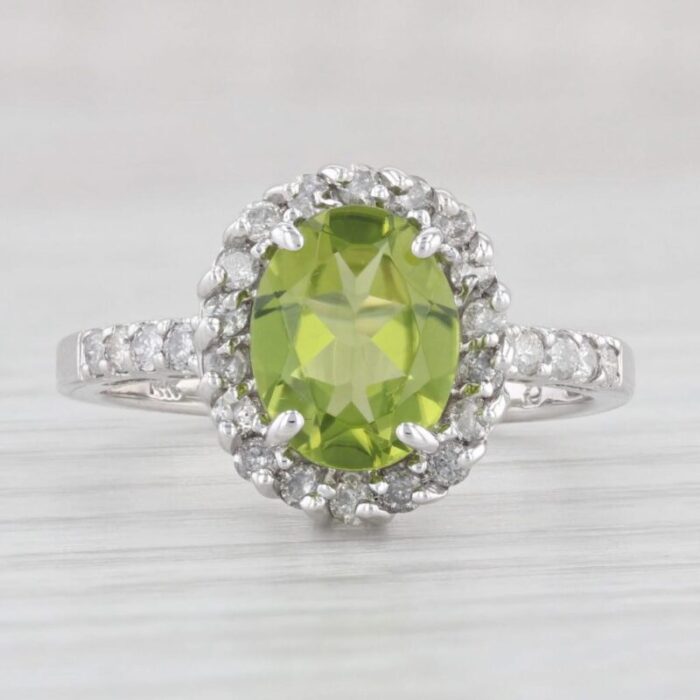 235ctw oval peridot diamond halo ring 14k white gold size 65 august birthstone 0293