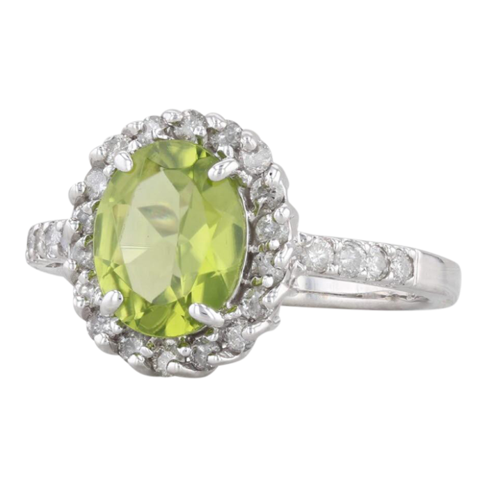 235ctw oval peridot diamond halo ring 14k white gold size 65 august birthstone 4015