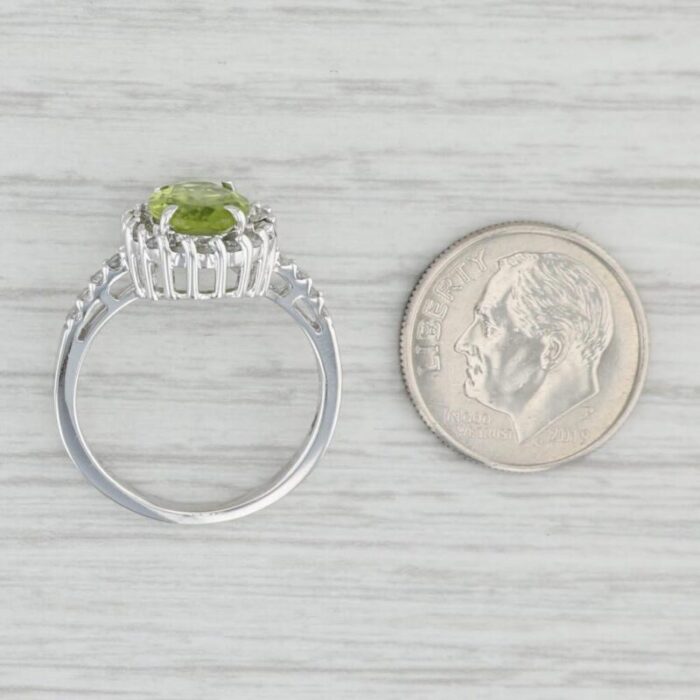 235ctw oval peridot diamond halo ring 14k white gold size 65 august birthstone 6560