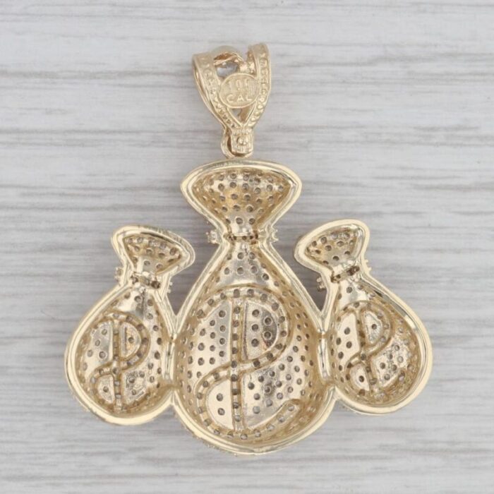 250ctw cubic zirconia money bags pendant 10k yellow gold statement 3014