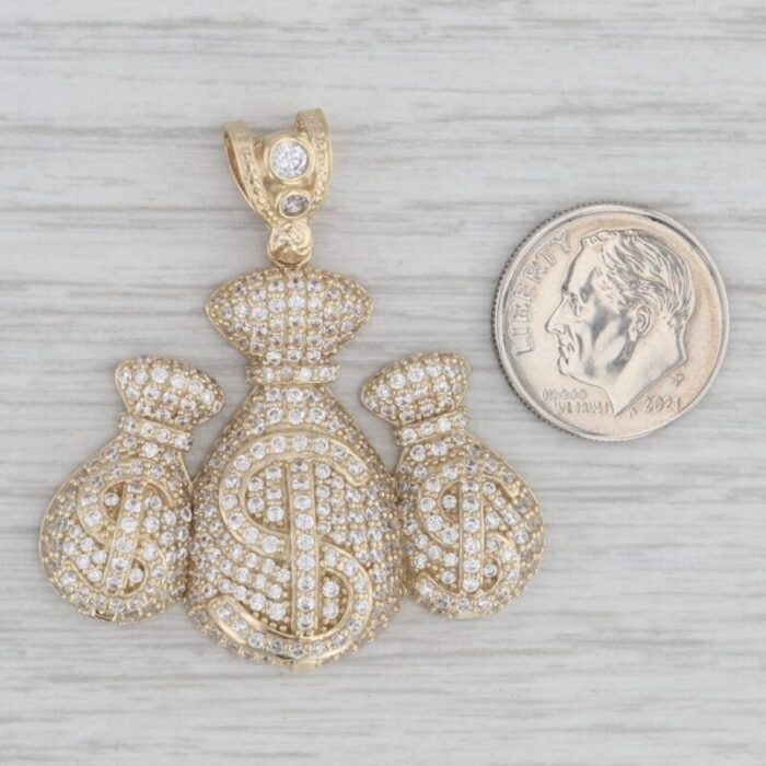 250ctw cubic zirconia money bags pendant 10k yellow gold statement 5245