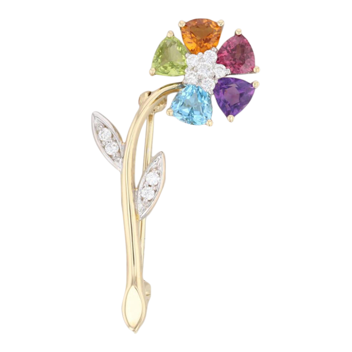 259ctw gemstone flower brooch 18k gold diamond garnet topaz peridot spark pin 3764