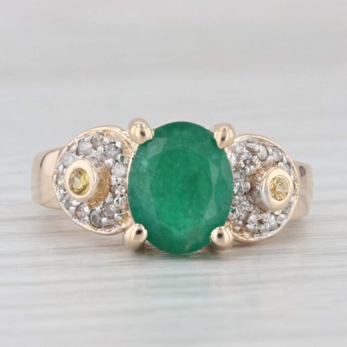 278ctw oval emerald yellow sapphire diamond ring 14k yellow gold size 775 9682