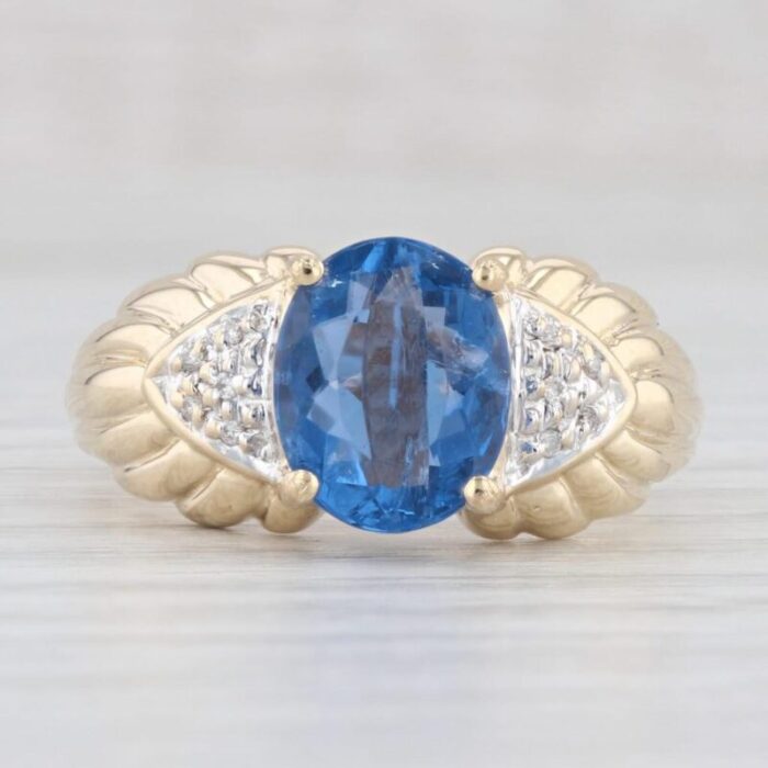 293ctw oval blue fluorite diamond ring 14k yellow gold size 925 4259