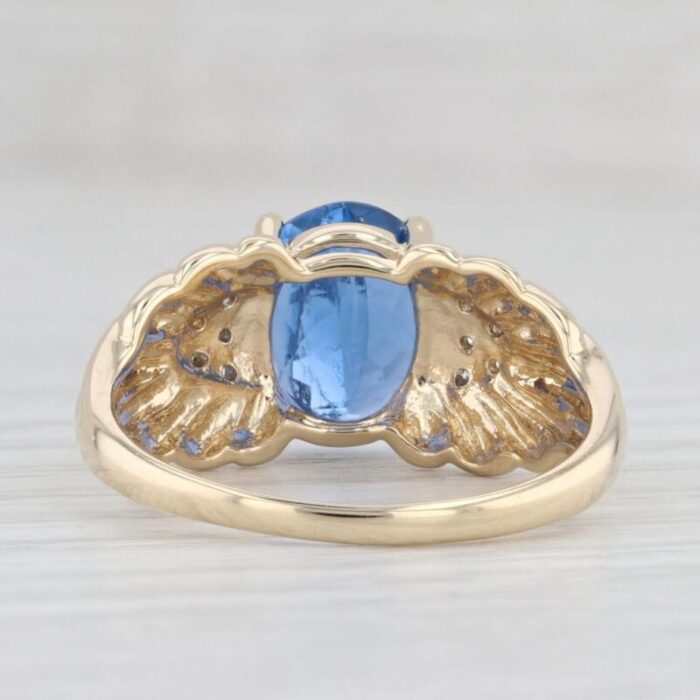 293ctw oval blue fluorite diamond ring 14k yellow gold size 925 8243