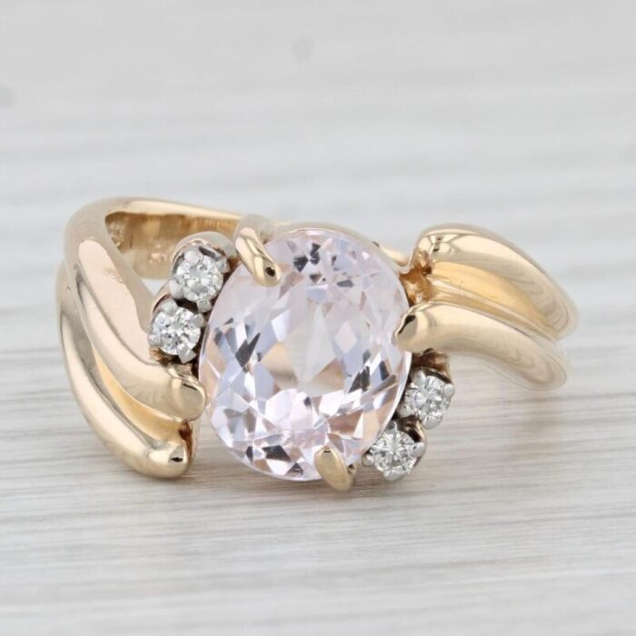 310ctw pink kunzite diamond bypass ring 14k yellow gold size 825 1396