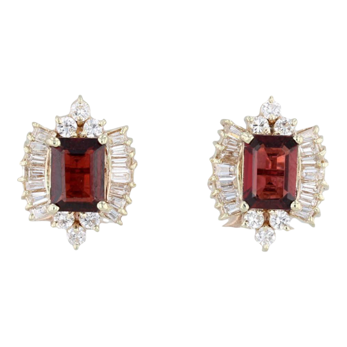 322ctw garnet diamond halo stud earrings 14k yellow gold 7606