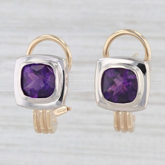 3ctw amethyst drop earrings 14k yellow white gold pierced omega backs 1791