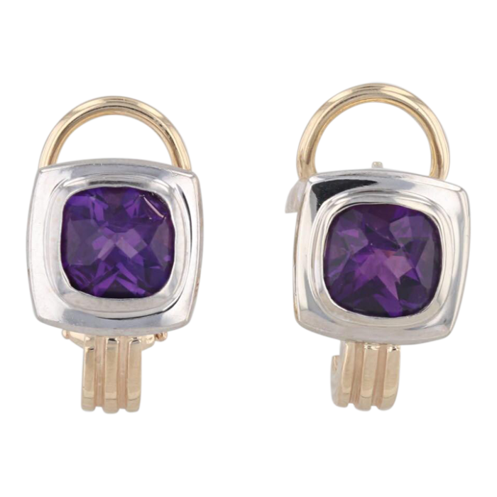 3ctw amethyst drop earrings 14k yellow white gold pierced omega backs 6535