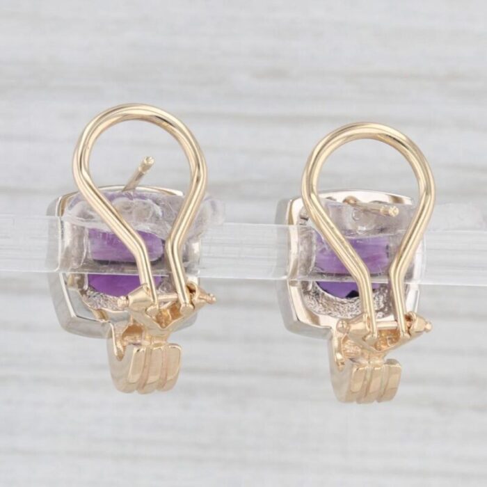 3ctw amethyst drop earrings 14k yellow white gold pierced omega backs 8956