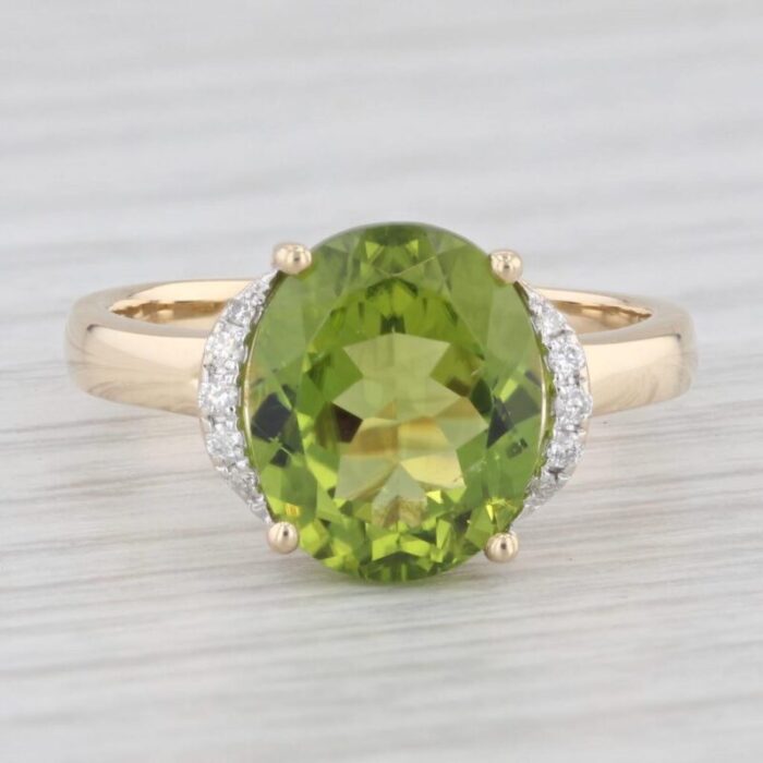 403ctw oval peridot diamond ring 14k yellow gold size 7 5894