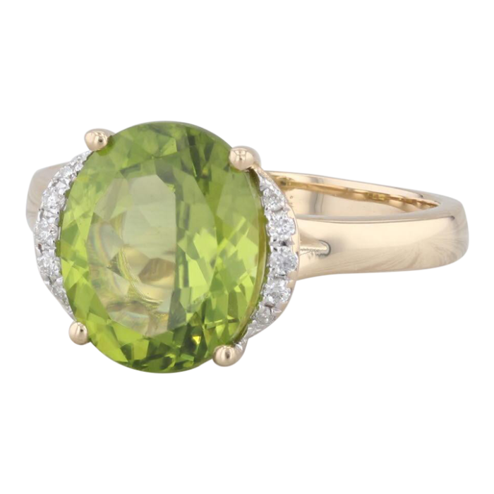 403ctw oval peridot diamond ring 14k yellow gold size 7 6377