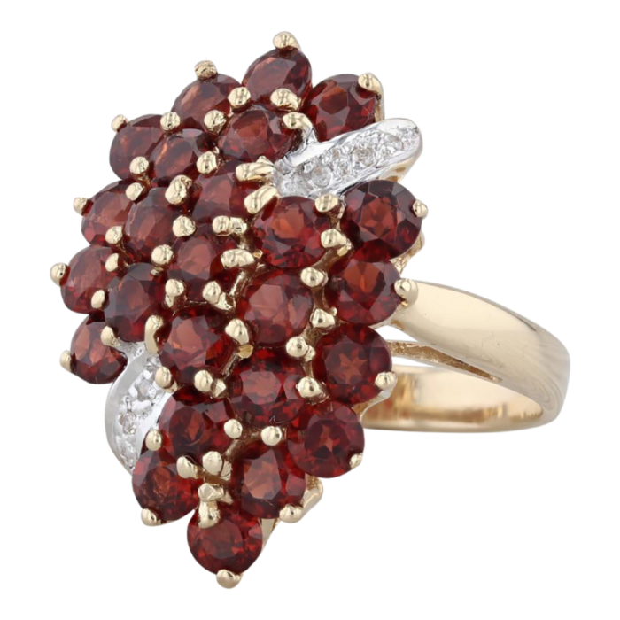 452 ctw garnet diamond teardrop cocktail cluster ring 14k yellow gold size 8 1087