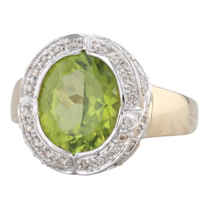 490ctw peridot diamond halo ring 14k yellow gold size 9 cocktail 2948