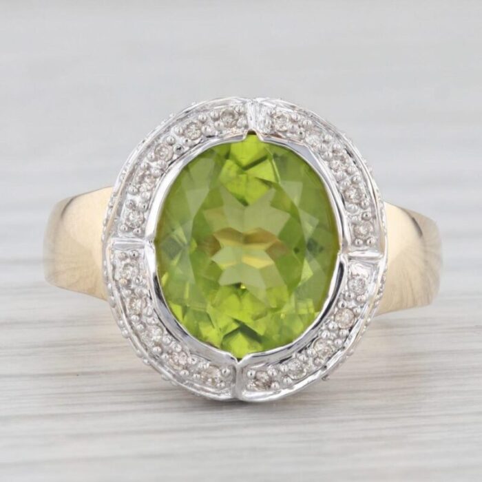 490ctw peridot diamond halo ring 14k yellow gold size 9 cocktail 6540