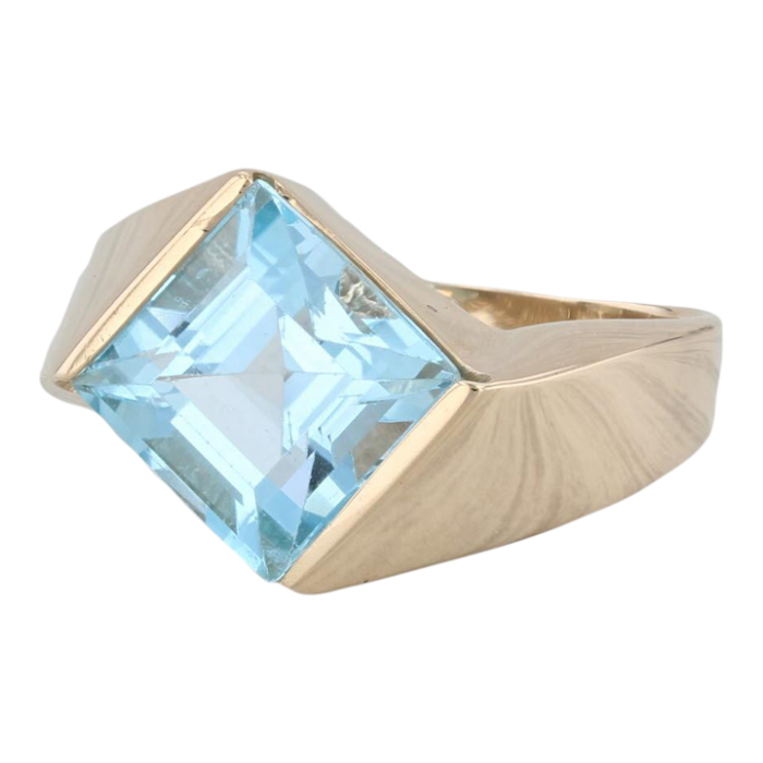 4ct blue topaz ring 14k yellow gold size 825 bypass princess solitaire 9644