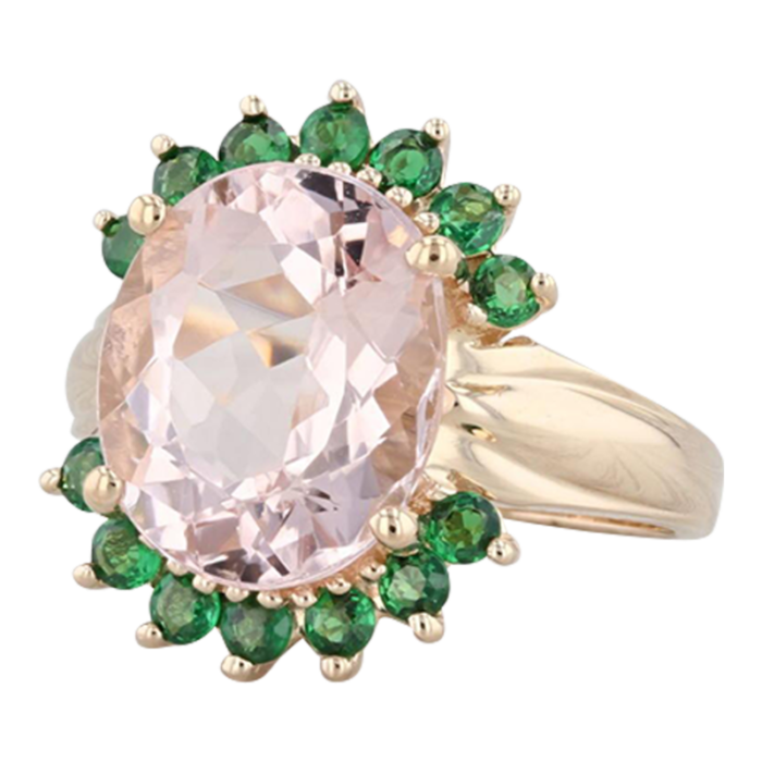 530ctw morganite tsavorite garnet ring 14k yellow gold size 6 7906