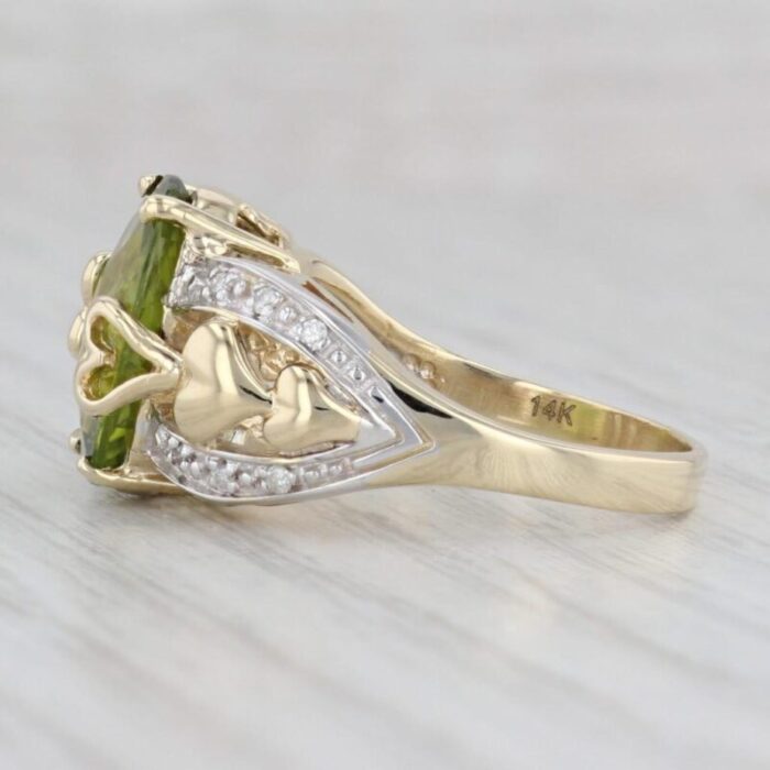 557ctw oval peridot diamond ring 14k yellow gold sz 775 cocktail heart accents 2798