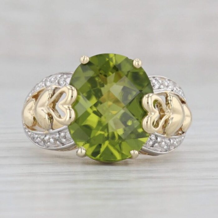 557ctw oval peridot diamond ring 14k yellow gold sz 775 cocktail heart accents 3771