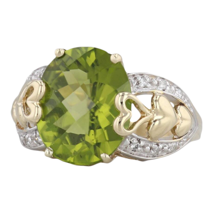 557ctw oval peridot diamond ring 14k yellow gold sz 775 cocktail heart accents 9082