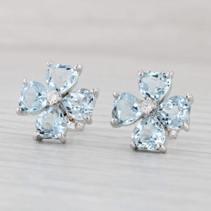 558ctw aquamarine diamond flower stud earrings 14k white gold 2 pieces 2375