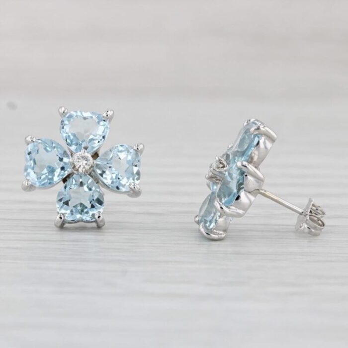 558ctw aquamarine diamond flower stud earrings 14k white gold 2 pieces 3193