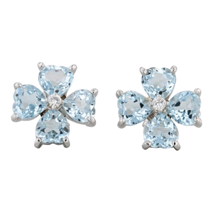 558ctw aquamarine diamond flower stud earrings 14k white gold 2 pieces 3563