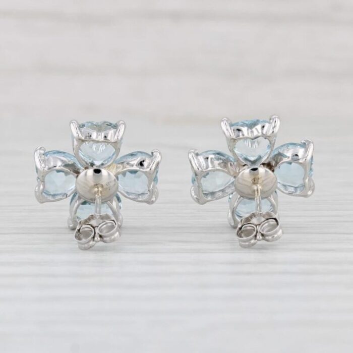 558ctw aquamarine diamond flower stud earrings 14k white gold 2 pieces 6526