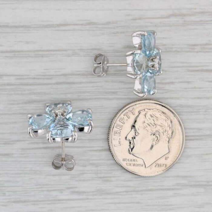 558ctw aquamarine diamond flower stud earrings 14k white gold 2 pieces 9574