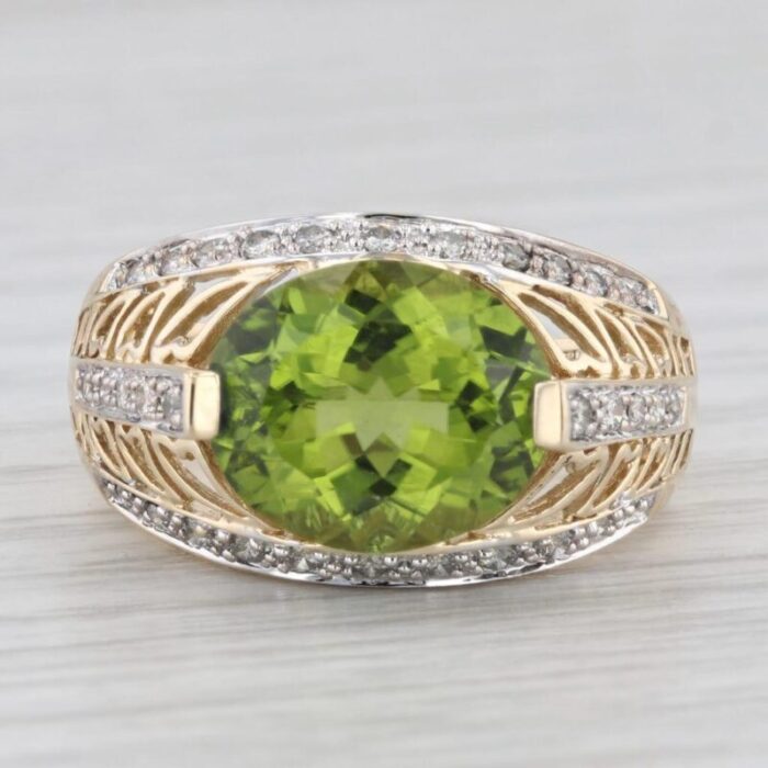 609ctw peridot diamond ring 14k yellow gold size 9 heart accents cocktail 0450