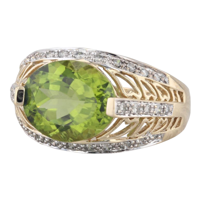 609ctw peridot diamond ring 14k yellow gold size 9 heart accents cocktail 2729