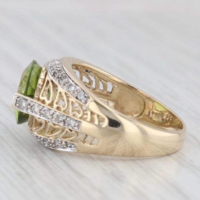 609ctw peridot diamond ring 14k yellow gold size 9 heart accents cocktail 9205