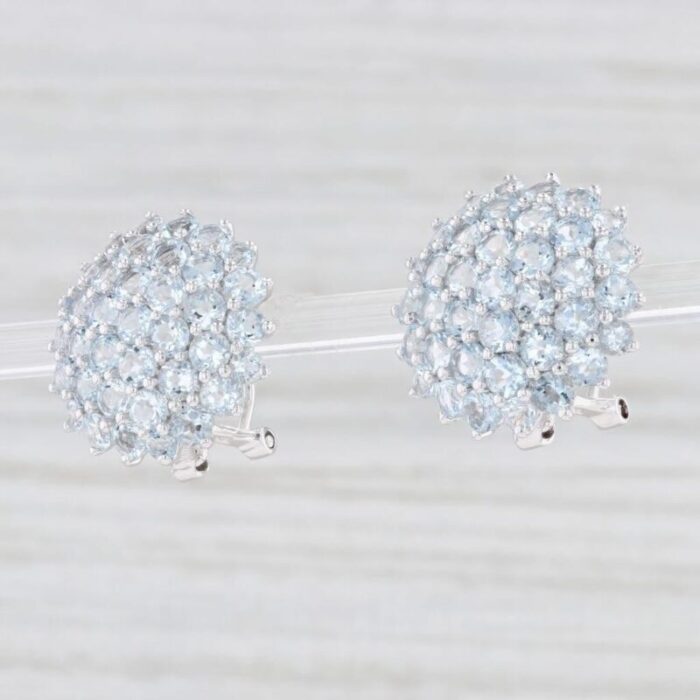 625ctw aquamarine cluster button earrings 14k white gold pierced omega backs 2 pieces 8566