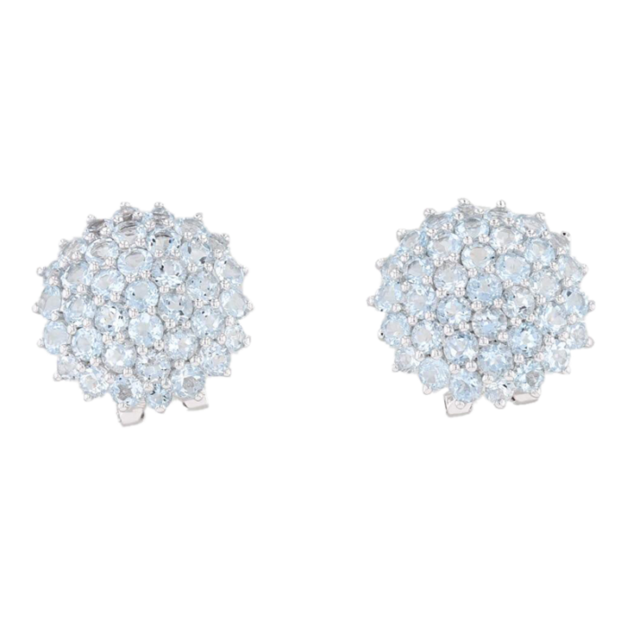 625ctw aquamarine cluster button earrings 14k white gold pierced omega backs 2 pieces 9685