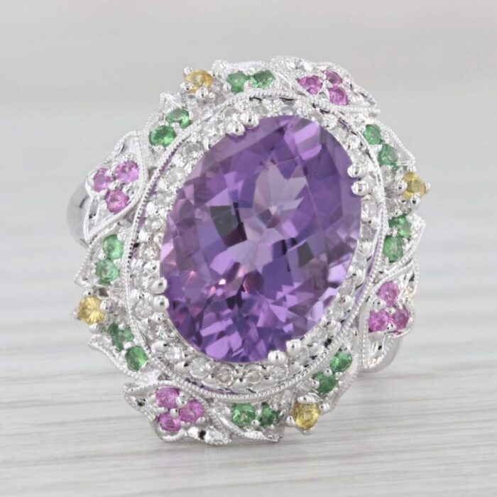 637ctw amethyst diamond sapphire garnet ring 14k white gold sz 8 cocktail halo 1693