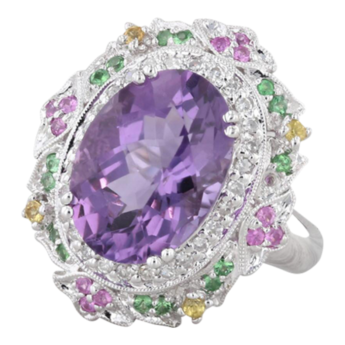 637ctw amethyst diamond sapphire garnet ring 14k white gold sz 8 cocktail halo 3869