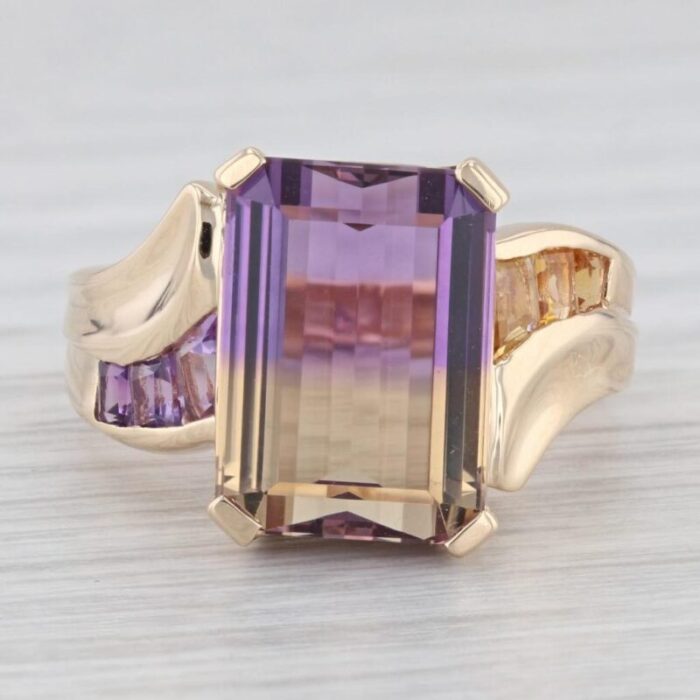 656 ctw ametrine emerald cut bypass 14k yellow gold ring size 925 3017